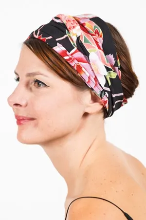 Bandeau à cheveux japonais floral noir