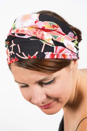 Bandeau à cheveux japonais floral noir