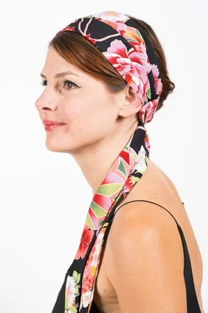 Bandeau à cheveux japonais floral noir