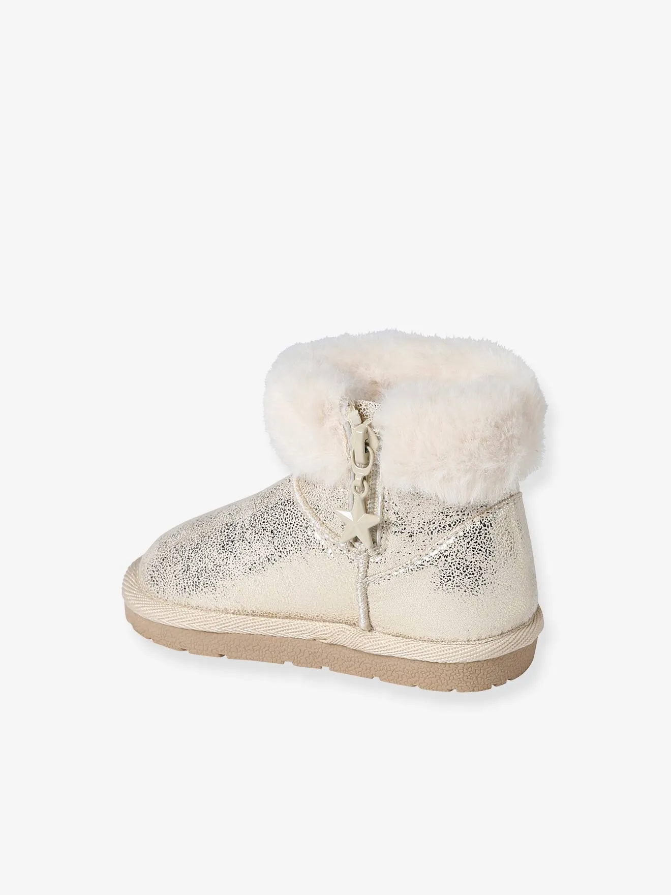 Boots déperlantes zippées fourrées bébé beige doré - Vertbaudet