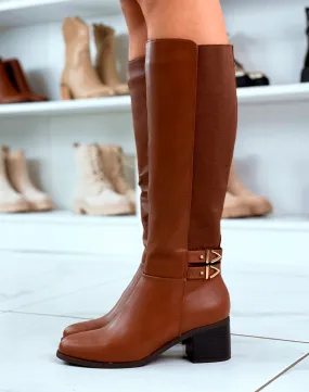 Bottes Camel Bi-Matière : Charme Naturel et Accents Précieux