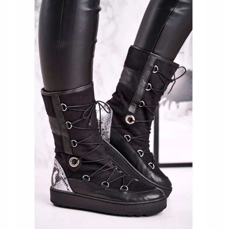 Bottes de neige Laura Messi en daim noir avec fourrure 2054 le noir