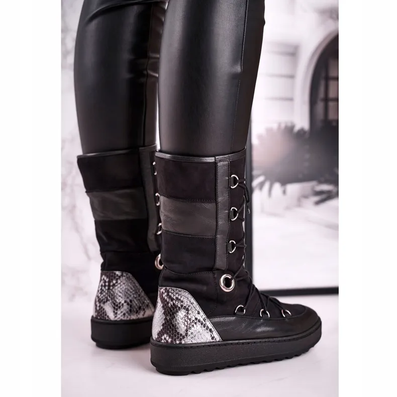 Bottes de neige Laura Messi en daim noir avec fourrure 2054 le noir