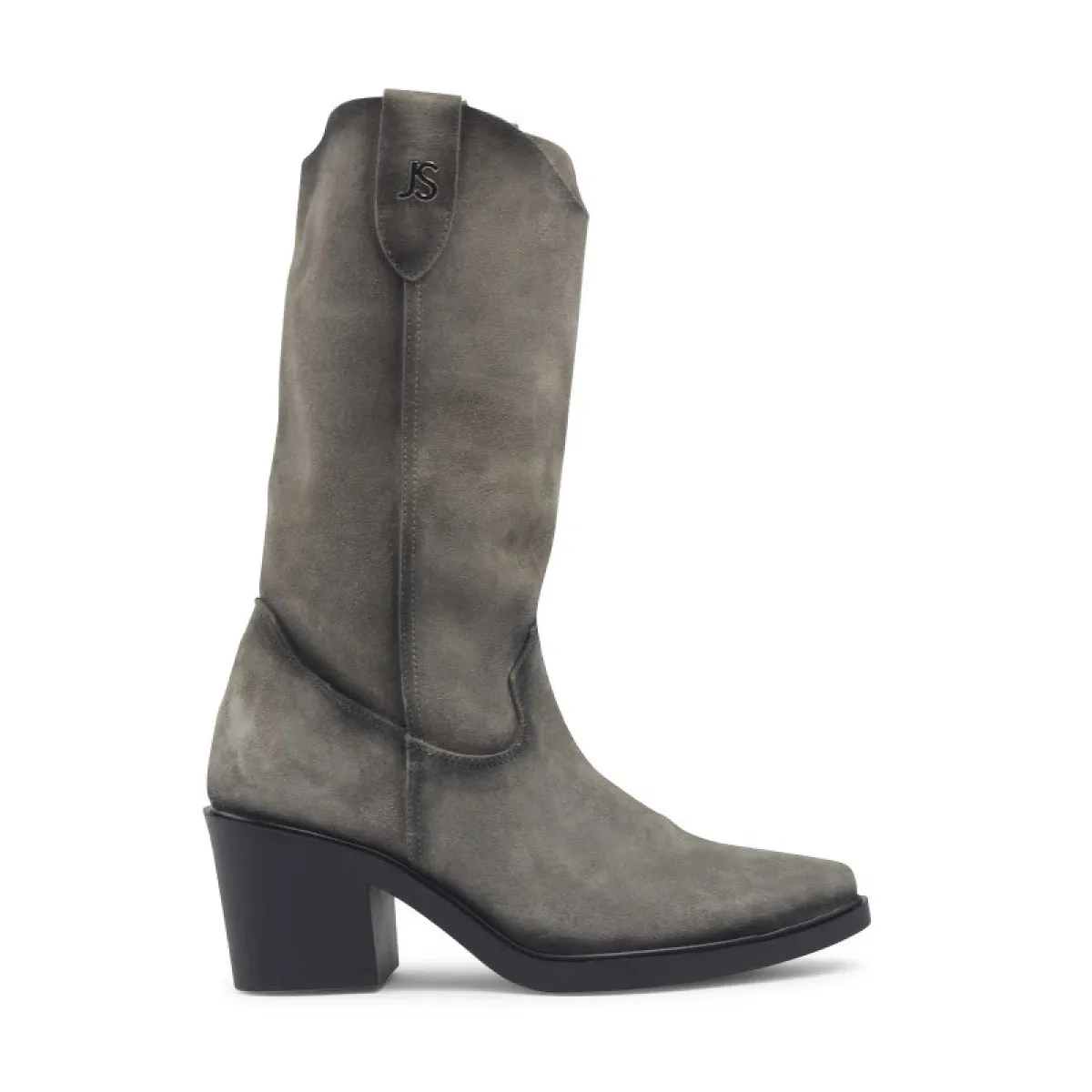 Bottes en cuir suédé type santiags - Gris