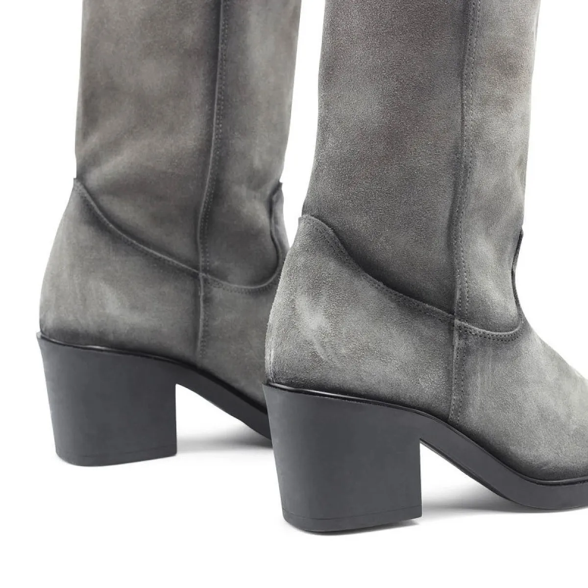 Bottes en cuir suédé type santiags - Gris