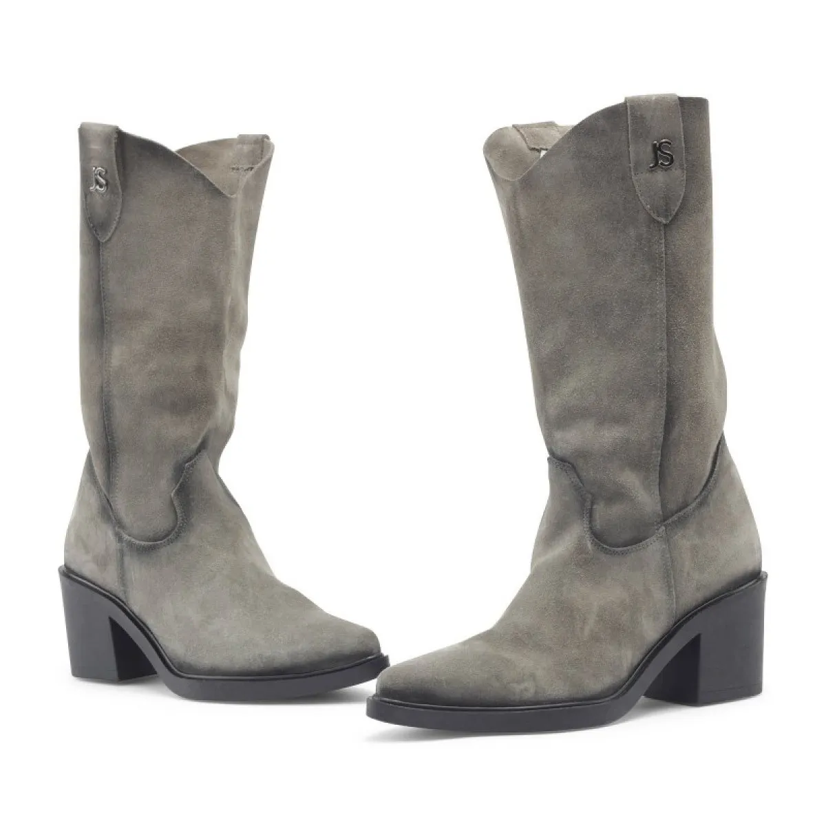 Bottes en cuir suédé type santiags - Gris