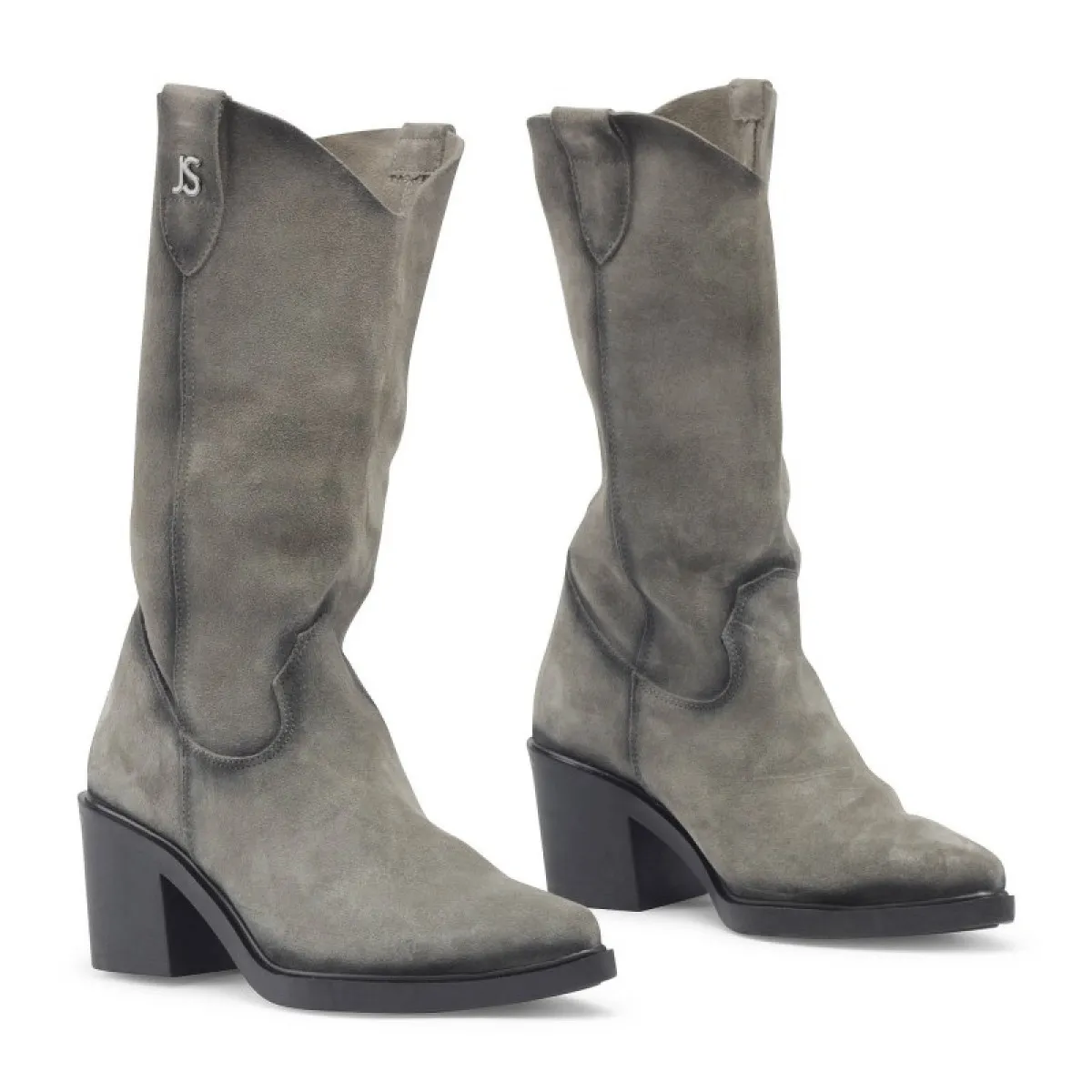 Bottes en cuir suédé type santiags - Gris