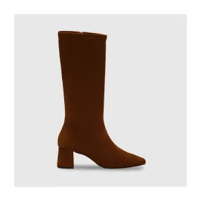 Bottes hautes en daim marron pour femme | Chaussures femme LODI en ligne.