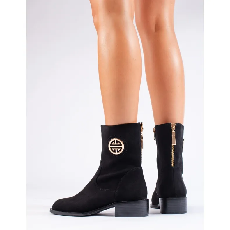 Bottes hautes en daim noir Shelovet pour femme le noir