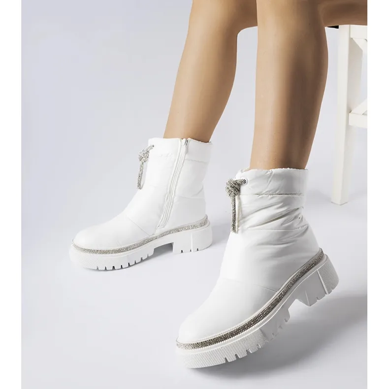 Bottines de neige blanches ornées de zircons Giusti