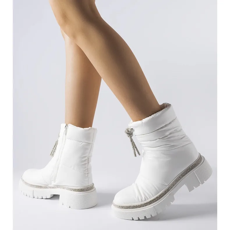 Bottines de neige blanches ornées de zircons Giusti