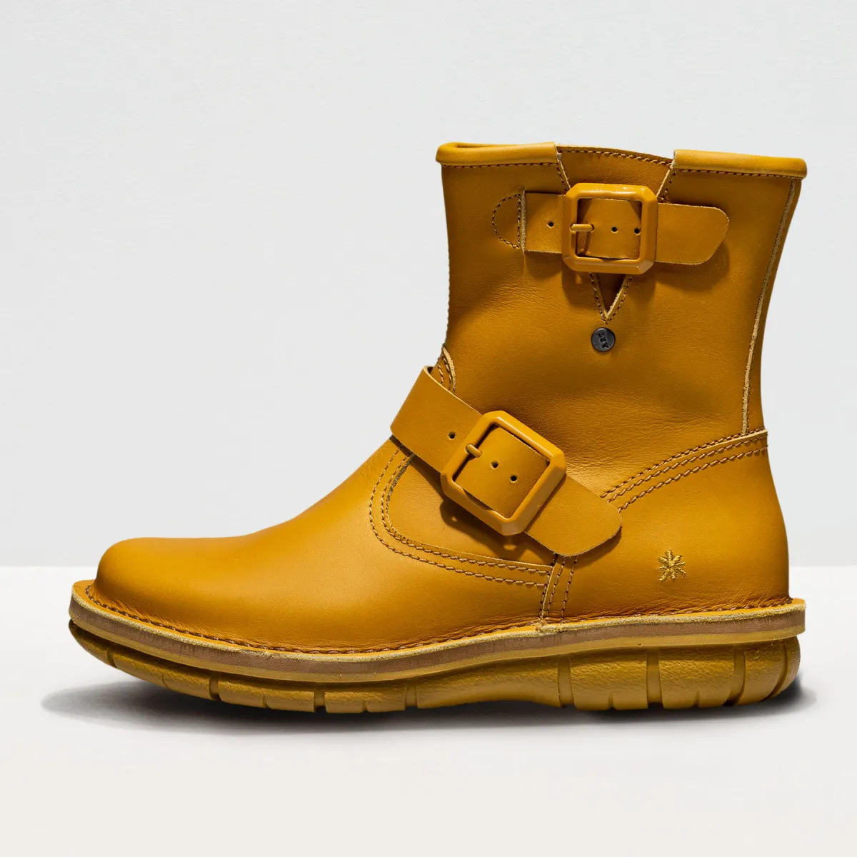 Bottines plates en cuir gras - Jaune