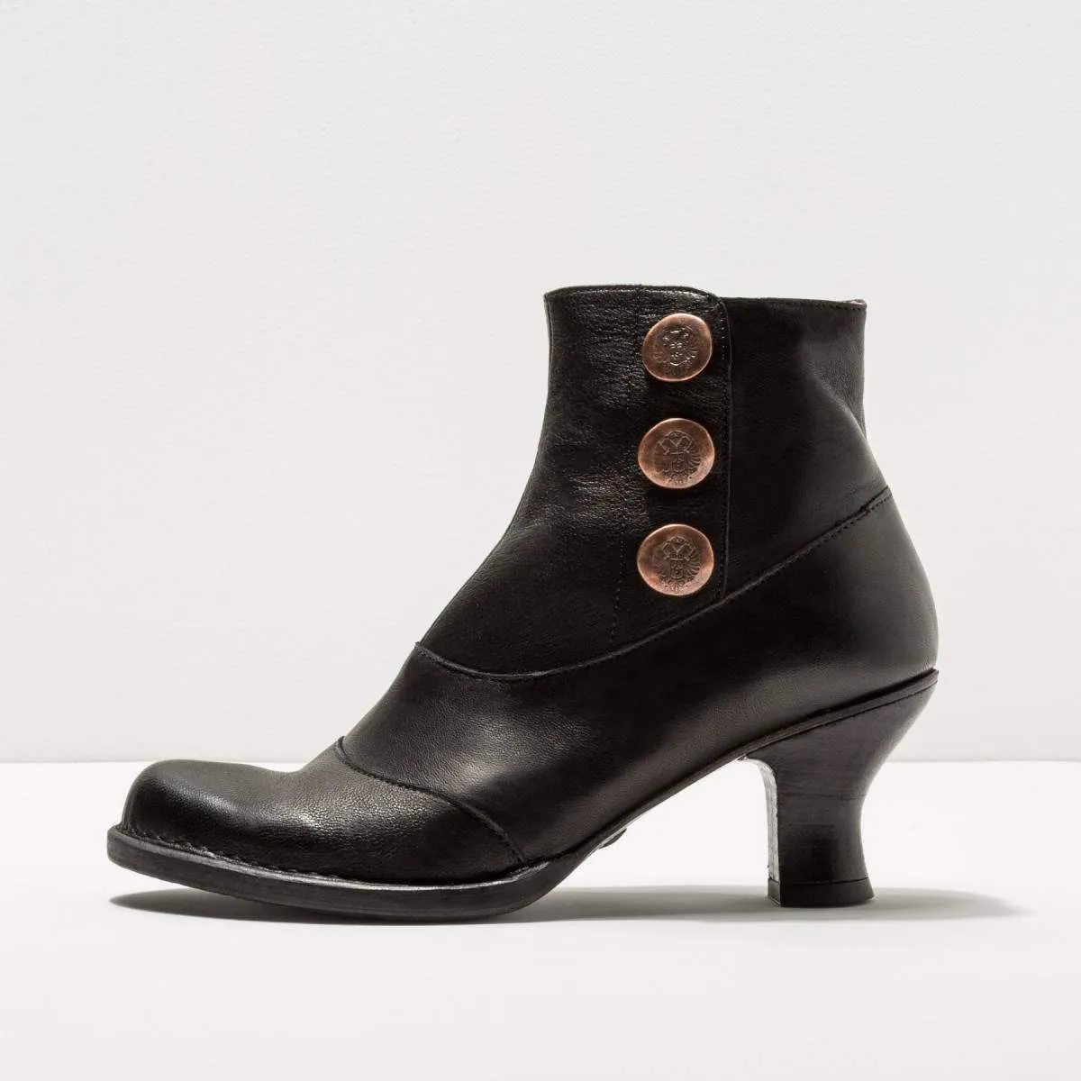 Bottines à talon bobine en cuir - Noir