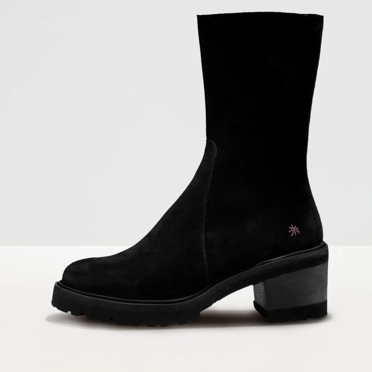 Bottines à talon en cuir suédé - Noir