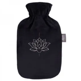 Bouillotte à eau housse Velours Noire Fleur de Lotus - 2l