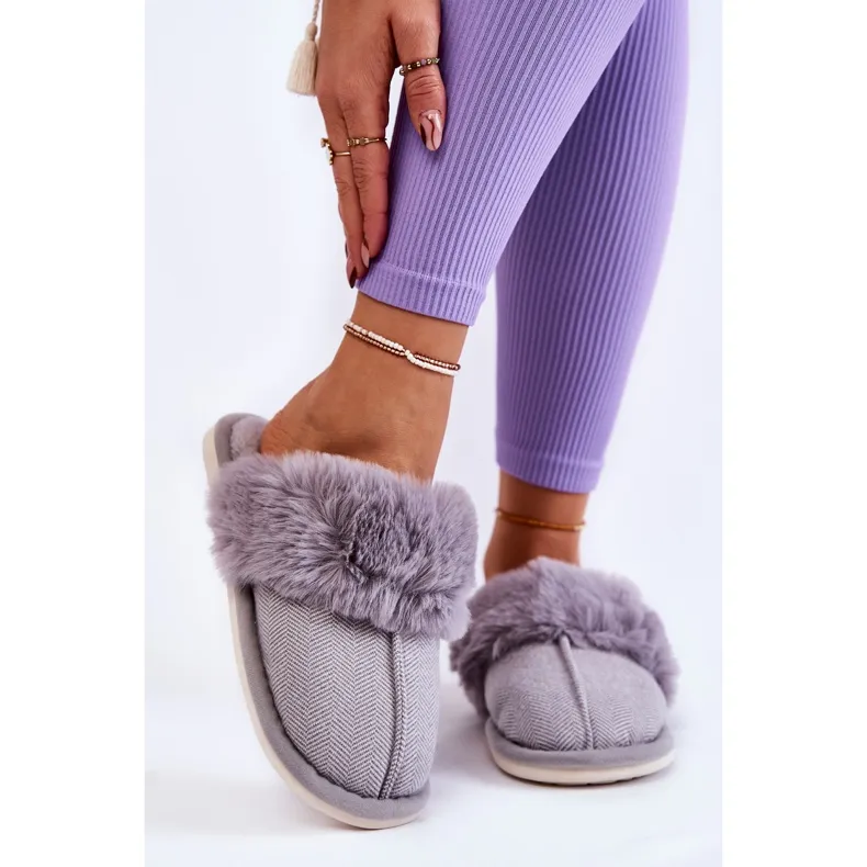 Chaussons Chauds Femme Avec Fourrure Franco Gris