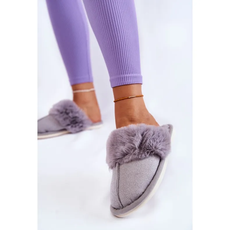 Chaussons Chauds Femme Avec Fourrure Franco Gris