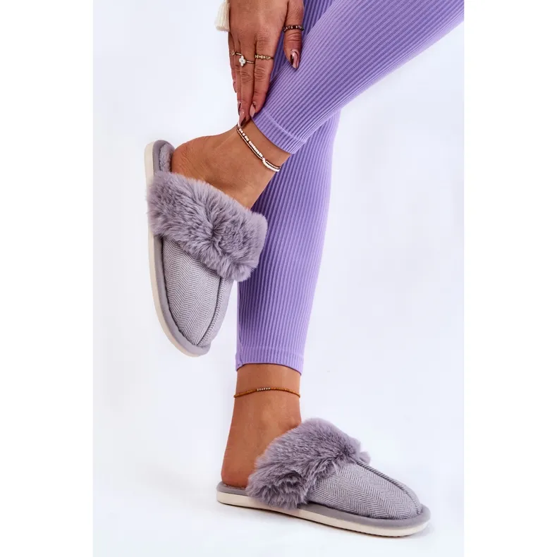 Chaussons Chauds Femme Avec Fourrure Franco Gris