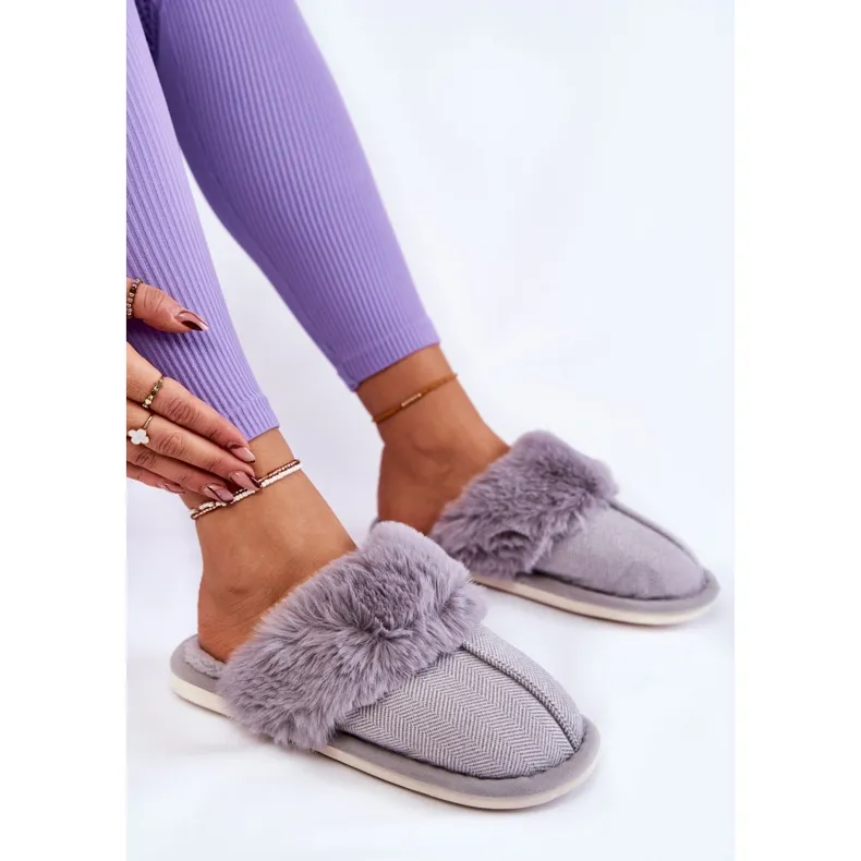 Chaussons Chauds Femme Avec Fourrure Franco Gris