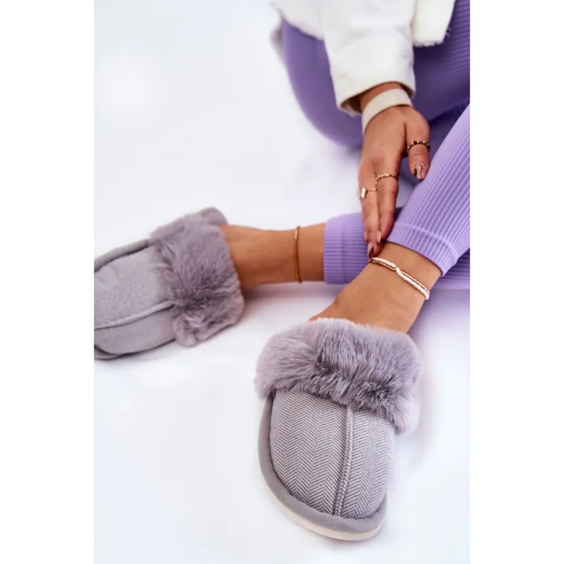 Chaussons Chauds Femme Avec Fourrure Franco Gris