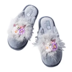 Chaussons chauds gris à fleurs Moly