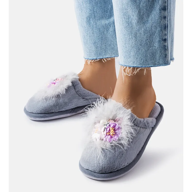 Chaussons chauds gris à fleurs Moly