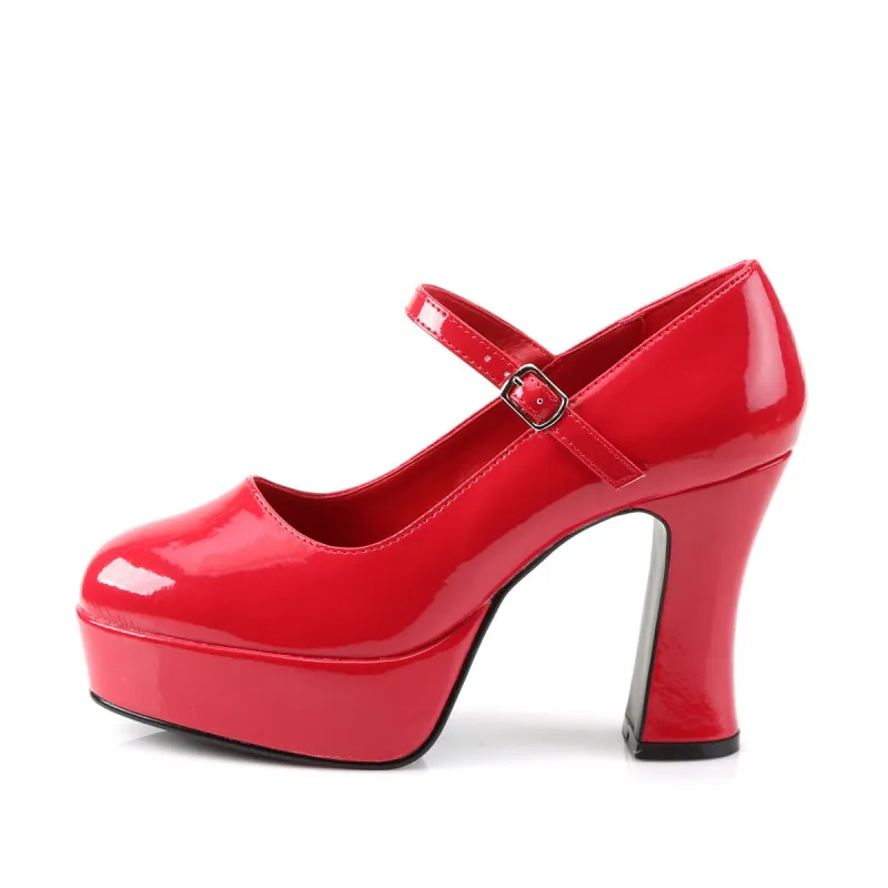 Chaussure seventies rouge femme à haut talon carré et plateforme petite et grande taille