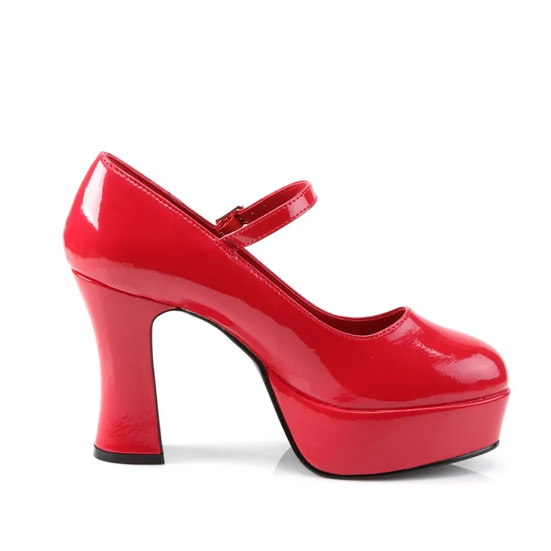 Chaussure seventies rouge femme à haut talon carré et plateforme petite et grande taille