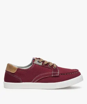 chaussures bateau garcon toile unie et lacets elastiques rouge chaussures basses