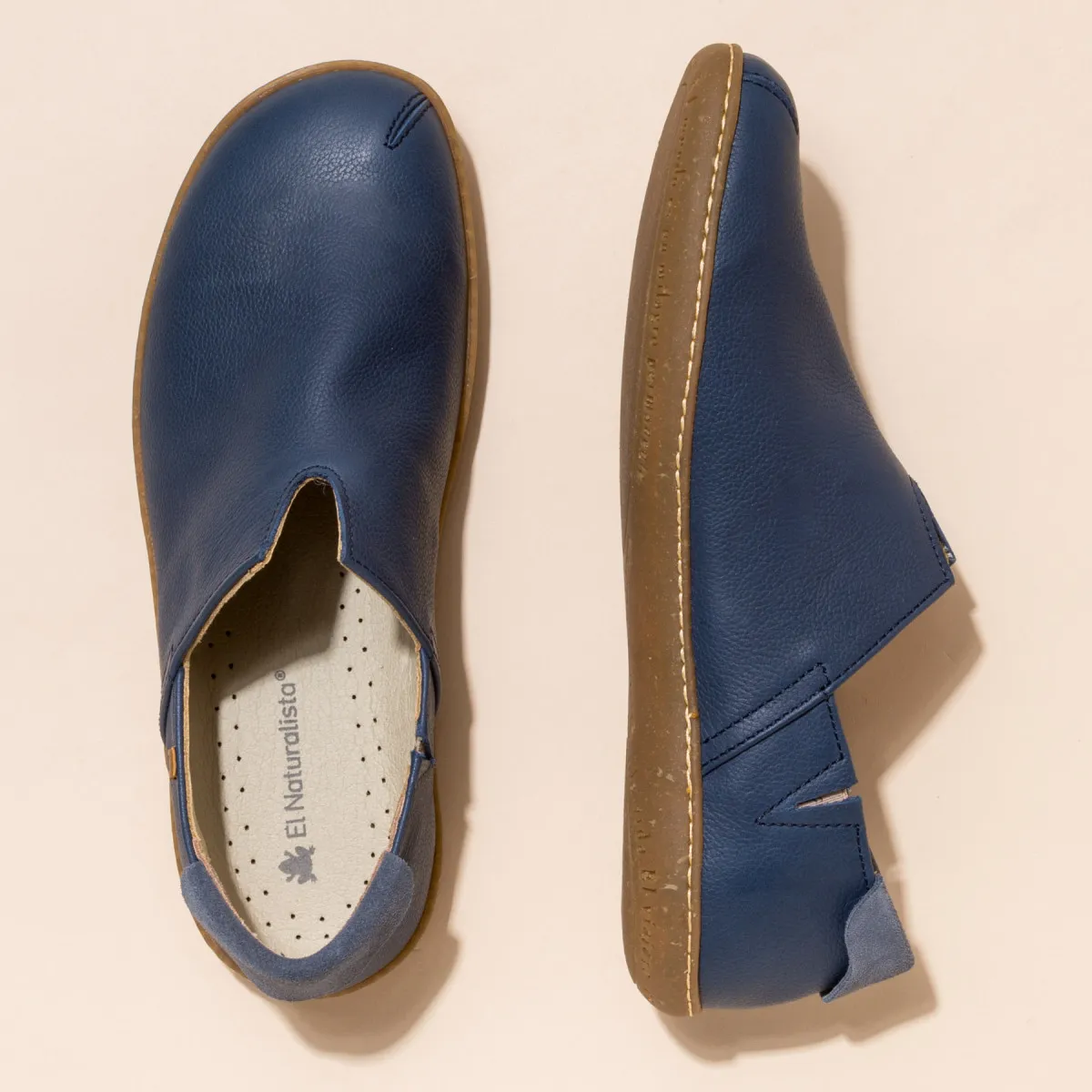 Chaussures confort en cuir naturel et semelles recyclées - Bleu Marine