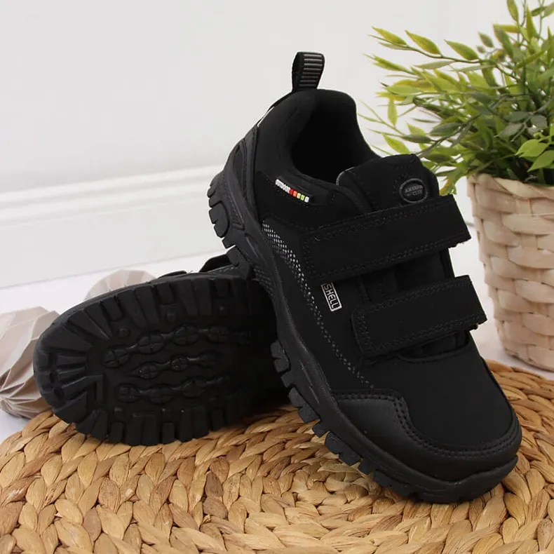 Chaussures de trekking imperméables pour enfants à velcro imperméables American Club noires le noir