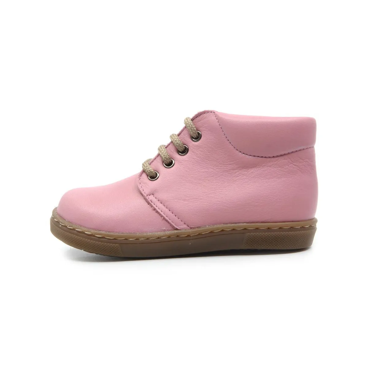 Chaussures enfant à lacets en cuir lisse - Rose