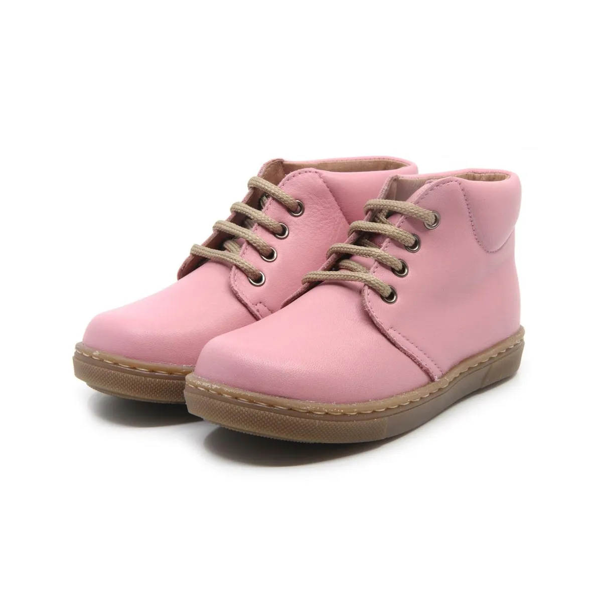 Chaussures enfant à lacets en cuir lisse - Rose