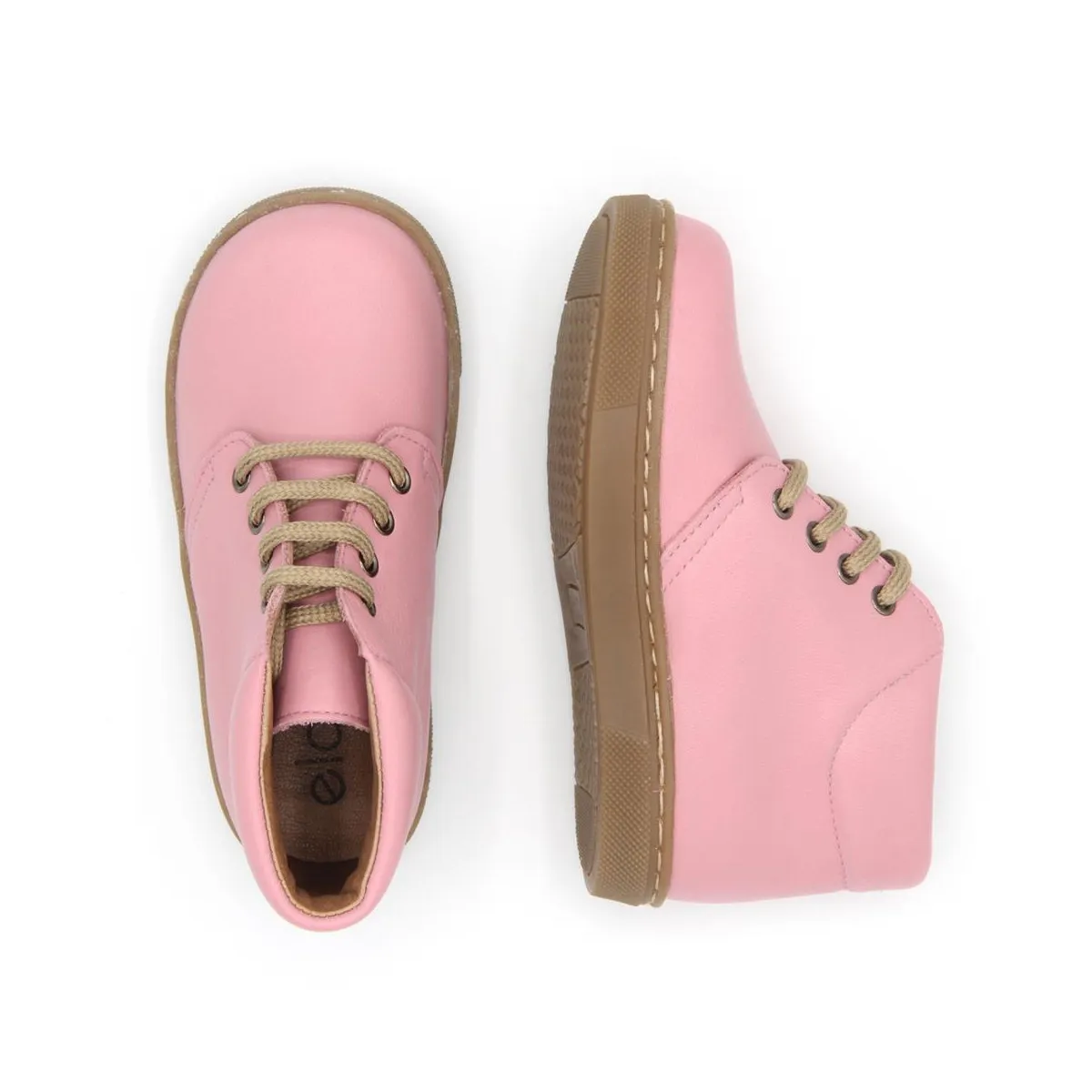 Chaussures enfant à lacets en cuir lisse - Rose