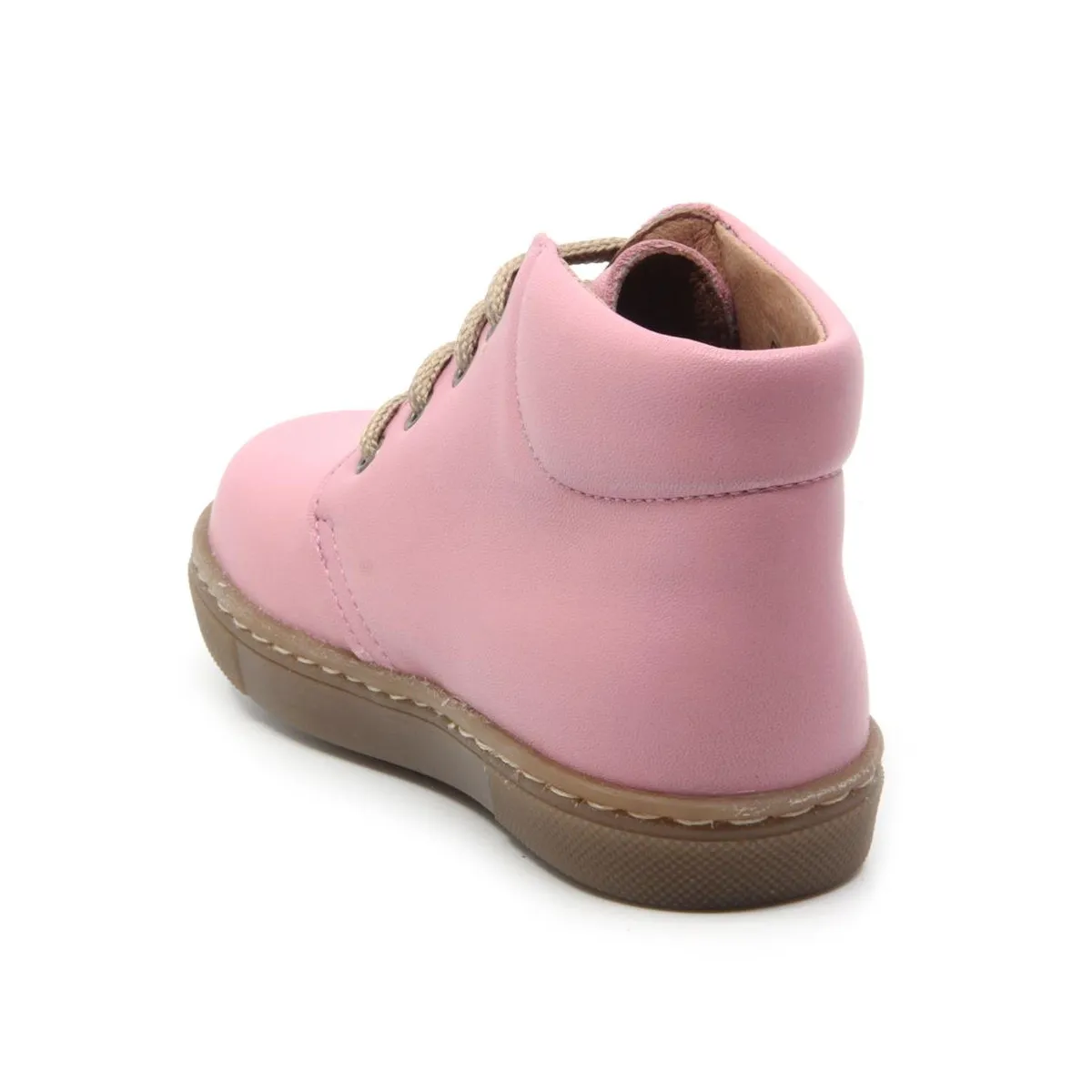 Chaussures enfant à lacets en cuir lisse - Rose