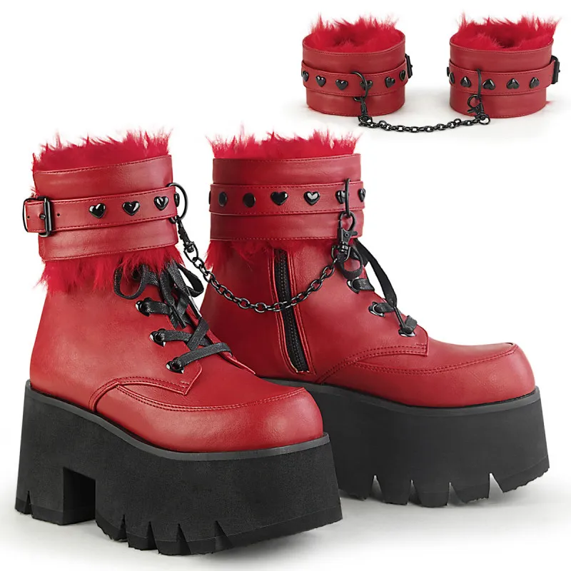 Chaussures Gothiques Plateformes rouges , talon carré 90 mm Demonia Cult