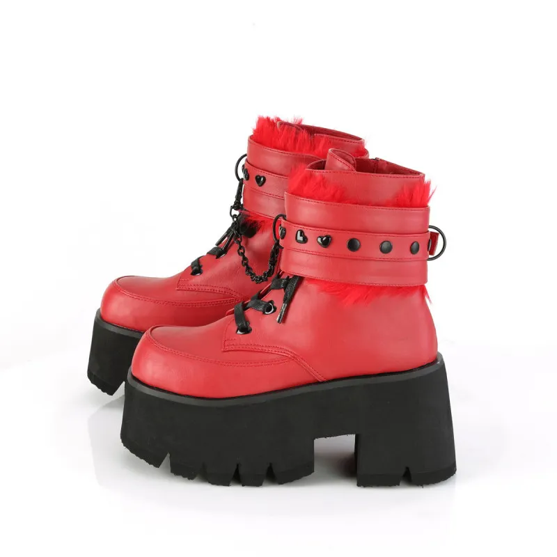 Chaussures Gothiques Plateformes rouges , talon carré 90 mm Demonia Cult