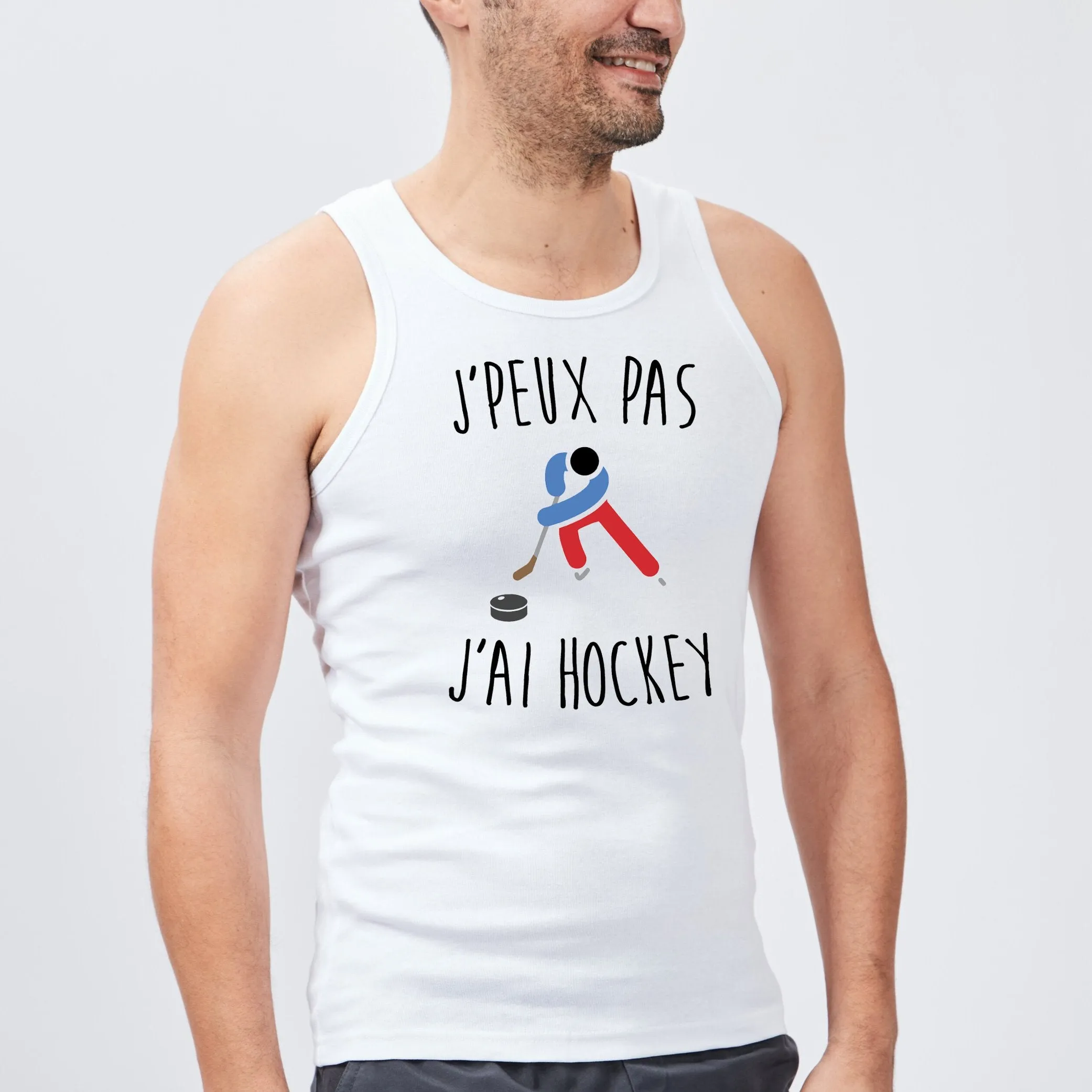 Débardeur Homme J'peux pas j'ai hockey