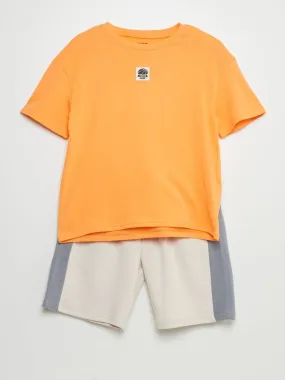 Ensemble t-shirt + short - 2 pièces - Orange/beige