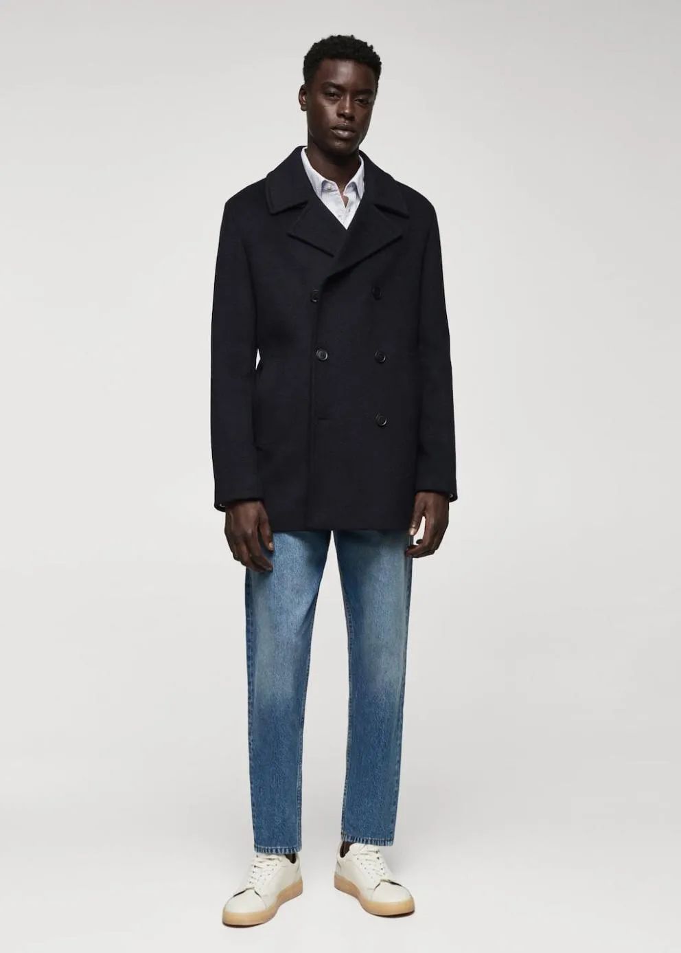 Manteaux | Homme MANGO Manteau Croisé Laine Recyclée Bleu Marine Foncé