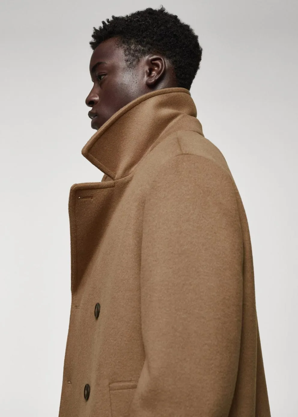 Manteaux | Homme MANGO Manteau Croisé Laine Recyclée Marron Moyen