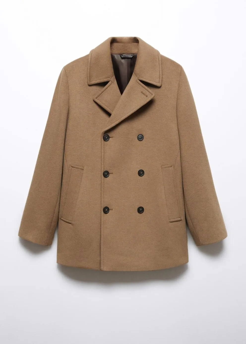 Manteaux | Homme MANGO Manteau Croisé Laine Recyclée Marron Moyen