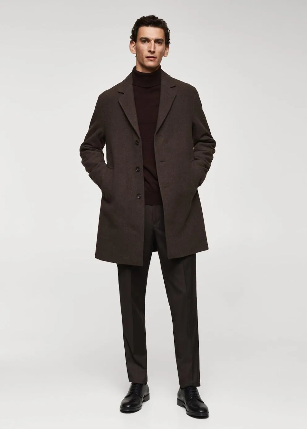 Manteaux | Homme MANGO Manteau Laine Thermorégulateur Chocolat