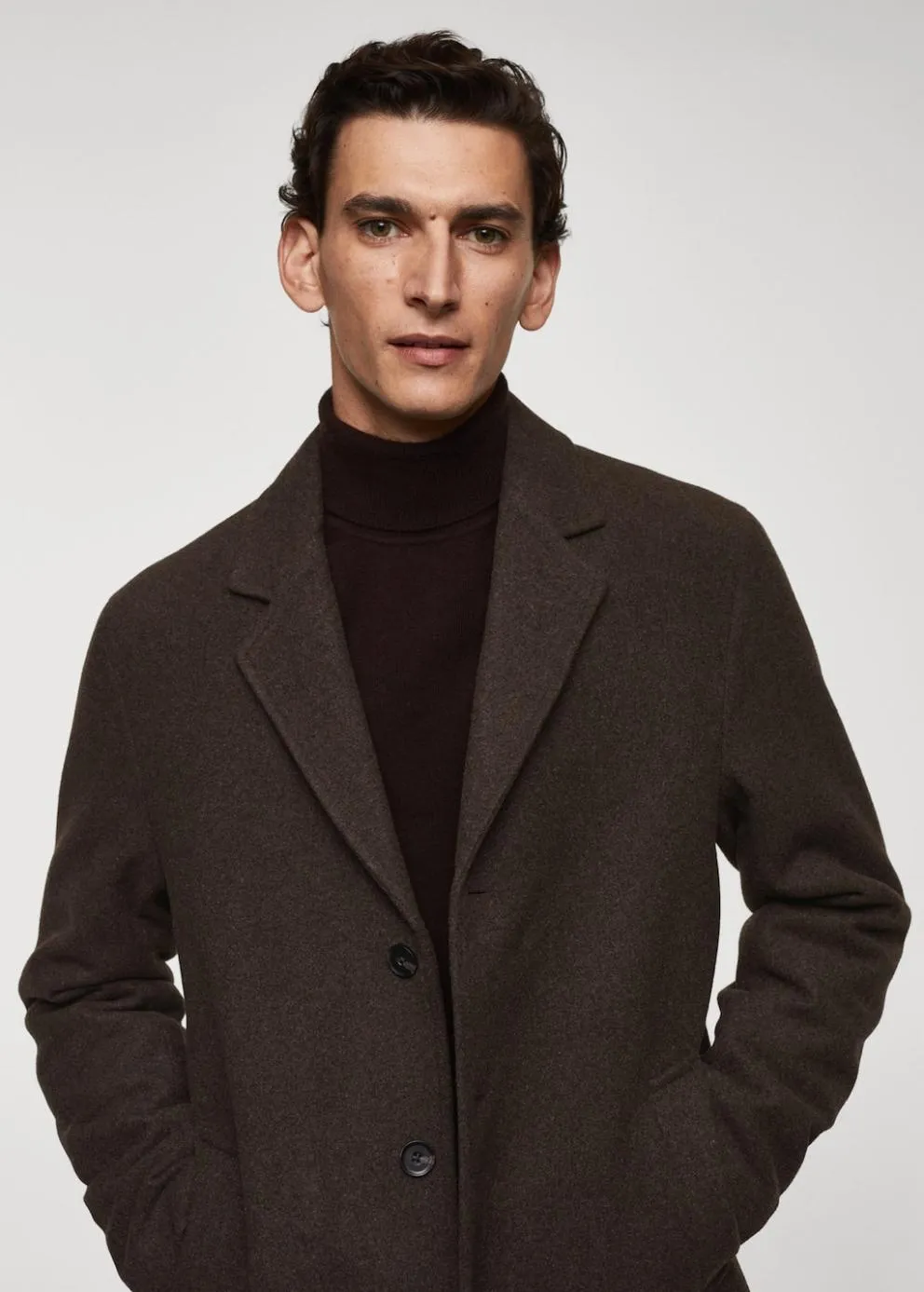 Manteaux | Homme MANGO Manteau Laine Thermorégulateur Chocolat