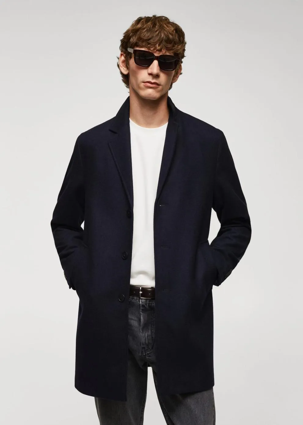 Manteaux | Homme MANGO Manteau Léger Laine Recyclée Bleu Marine