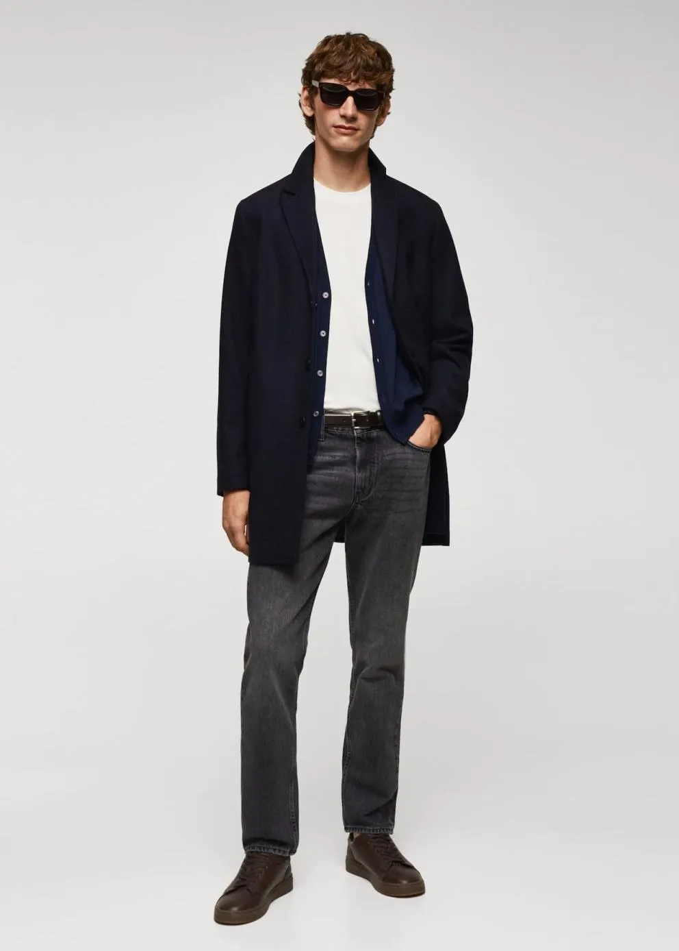 Manteaux | Homme MANGO Manteau Léger Laine Recyclée Bleu Marine