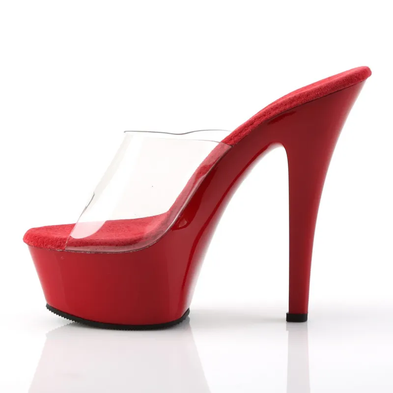 Mule plateforme rouge à bride transparente petite et grande taille