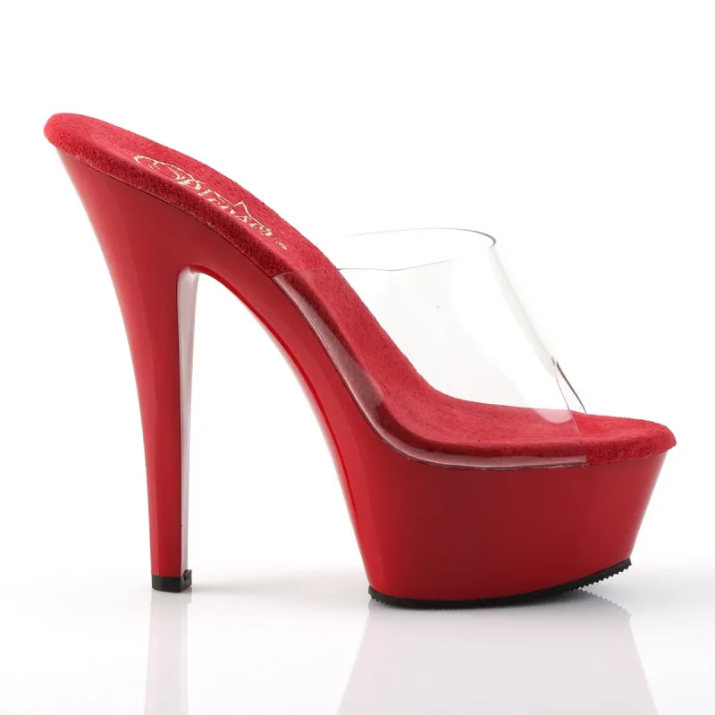 Mule plateforme rouge à bride transparente petite et grande taille