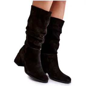 PA2 Bottes en daim plissées pour femmes Noir Alfra le noir