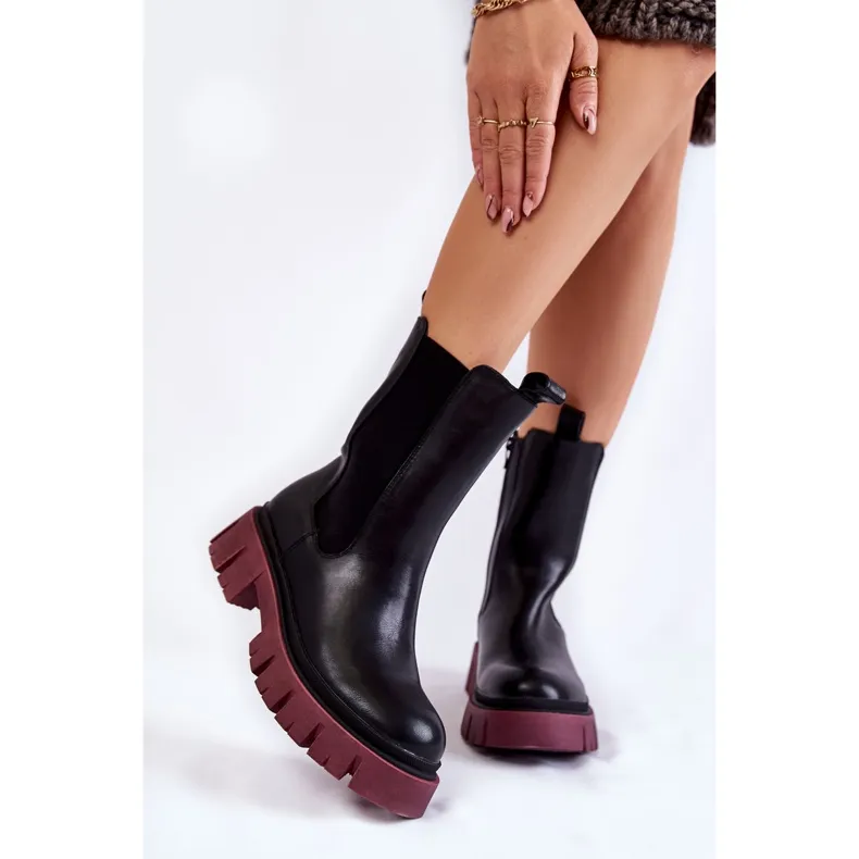 PE1 Bottes de travail à plateforme pour femmes Noir-Claret Aliana le noir